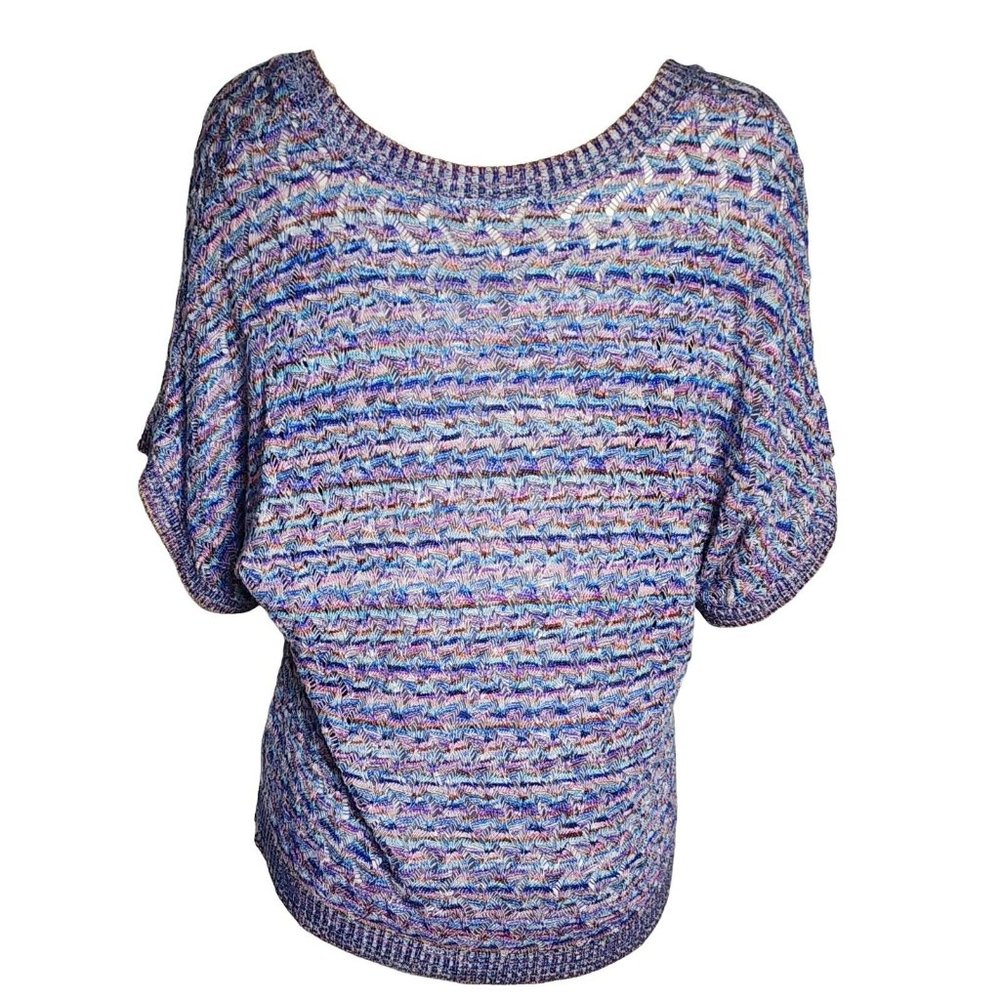 DRESSBARN Blue‎ Rainbow Open Knit Short Sleeve Dolman Top Womens Plus Size 1X - Picture 3 of 8
